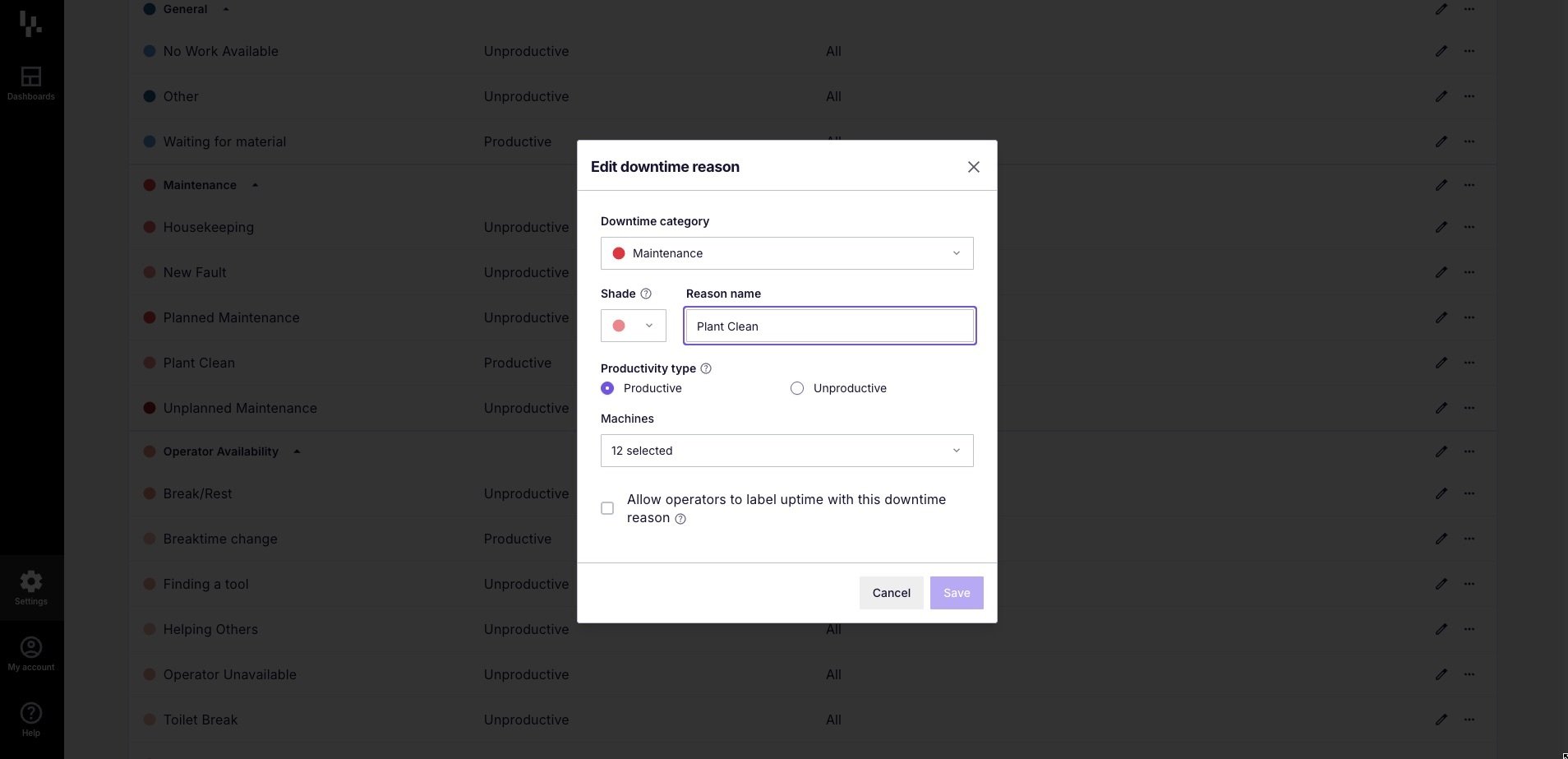 Downtime Configuration & Management Settings